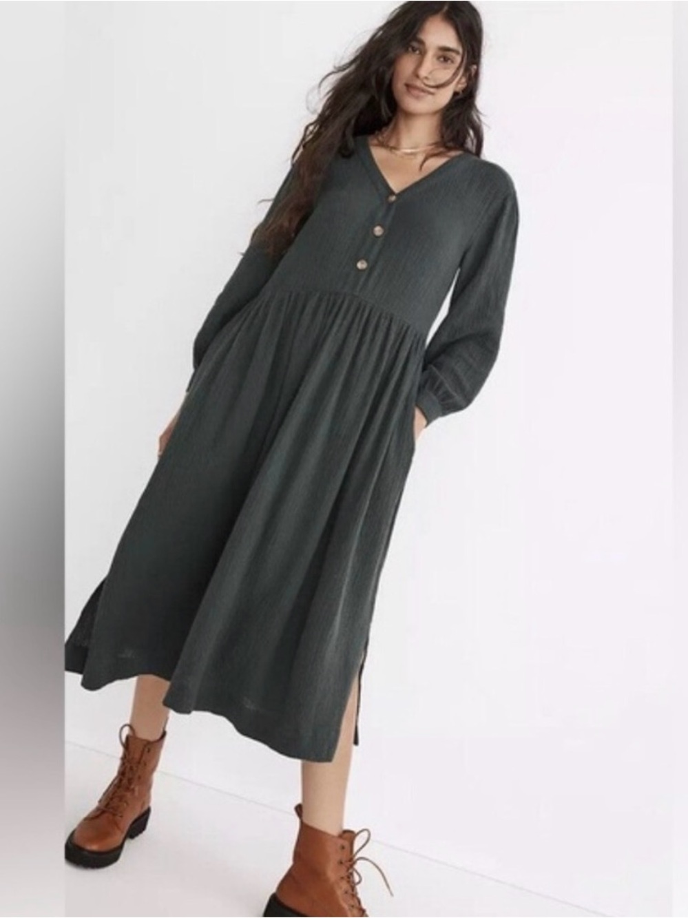 Madewell Lightspun Button-Front Midi Dress size 2